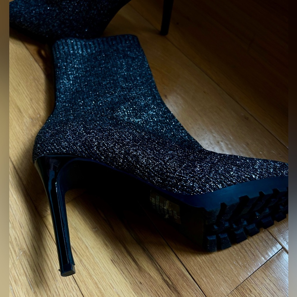 Brand New Mix No. 6 Desirae Black Sparkle Stretch High Heel Boots Bootie Size 8 - Picture 9 of 12